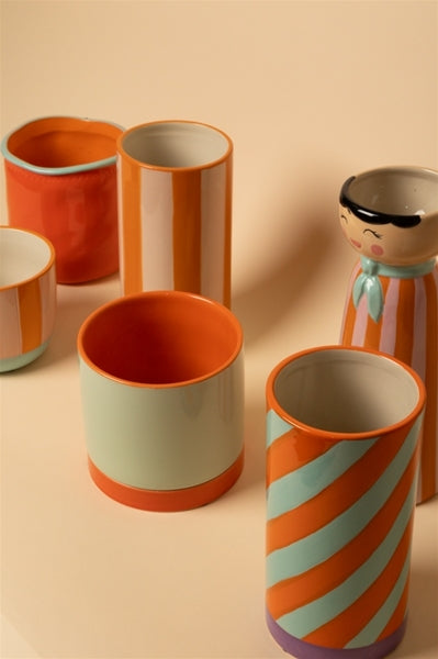 Vase Rayé - rouge/bleu clair