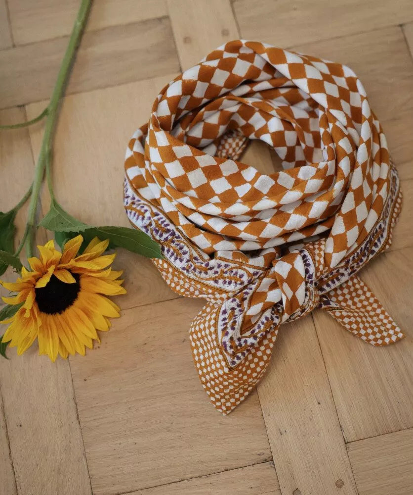 Foulard - Damier caramel