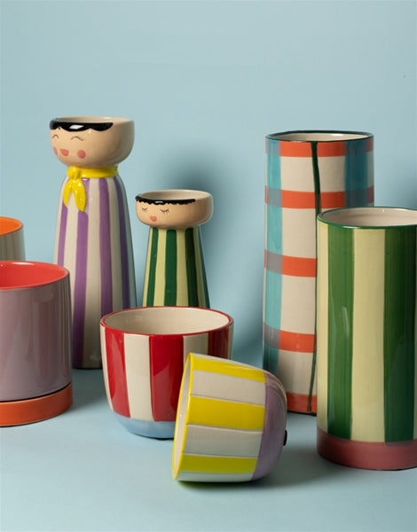 Vase Rayé - rouge/bleu clair