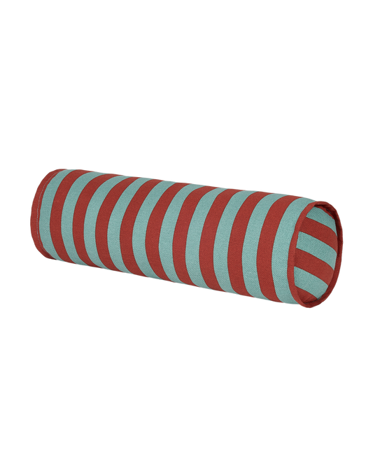 Coussin Cylindre Rouge Teal Vert Rayure