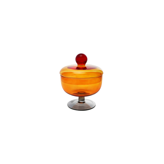 Bocal en Verre sur Pied avec Couvercle Ambre+Vert