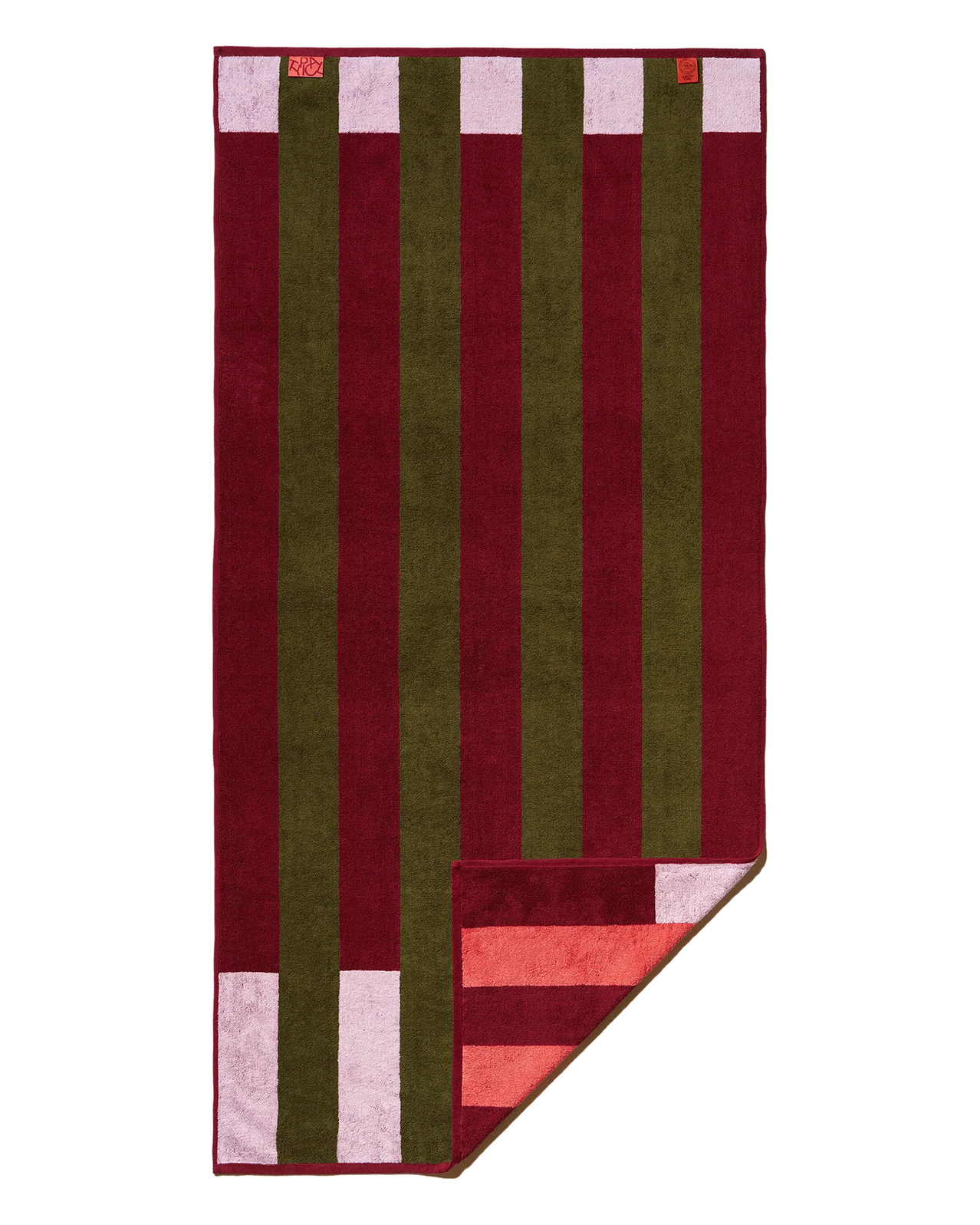 Serviette de Bain Offset Stripe - Petal Pink, Cabernet Burgundy, Moss Green