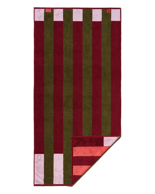 Serviette de Bain Offset Stripe - Petal Pink, Cabernet Burgundy, Moss Green