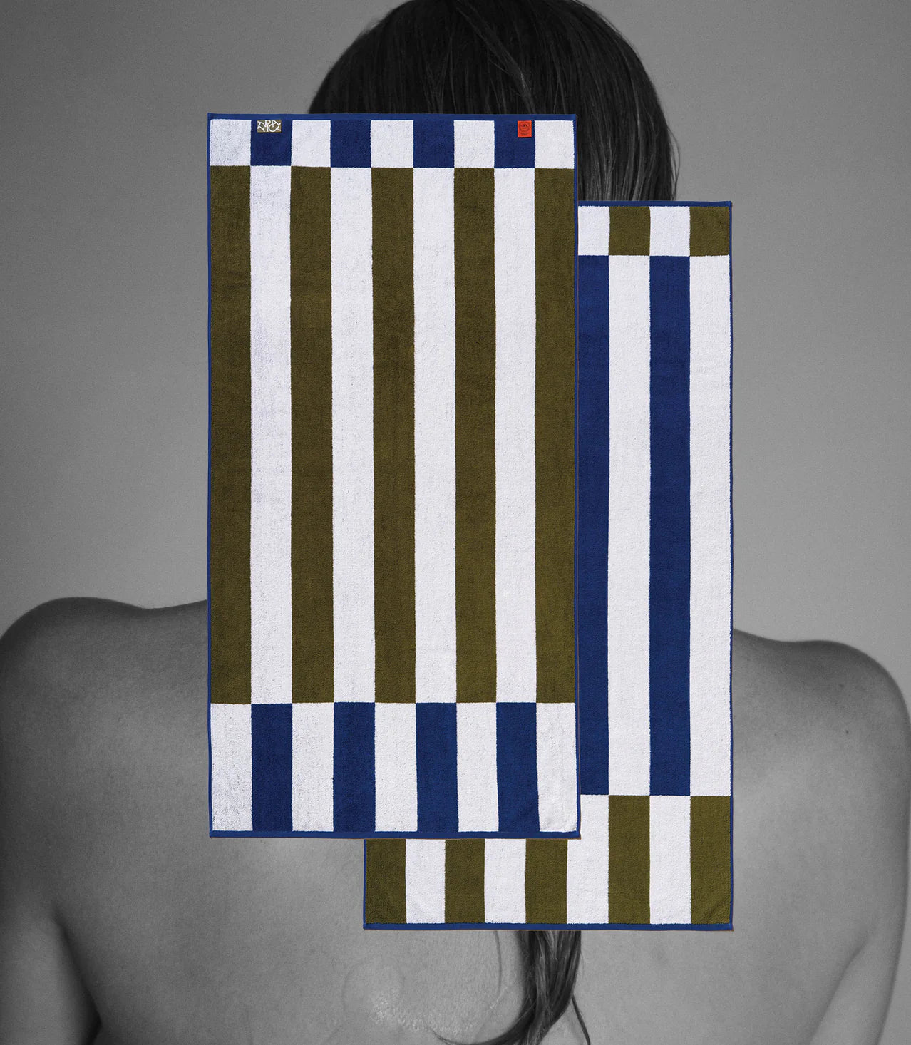 Serviette de Bain Offset Stripe - Studio Navy, Moss Green, Workshop White